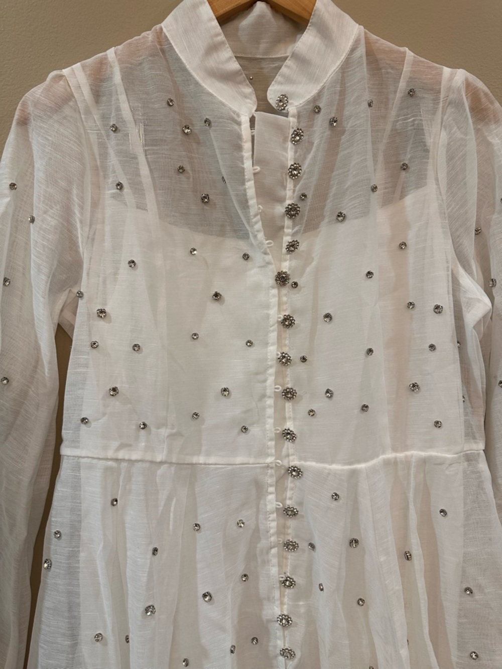 Embellished White Tie-Waist Mini Dress - Picture 7 of 9